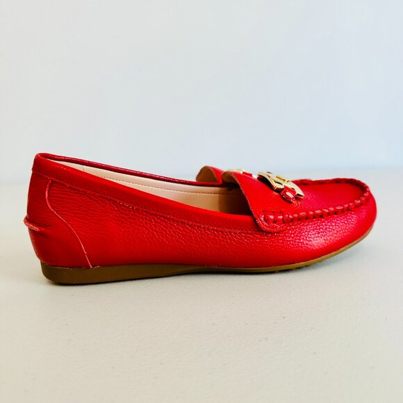 NEW KATE SPADE NEW YORK CARMEN RED PEBBLED LEATHER LOAFERS FLATS - Picture 3 of 9